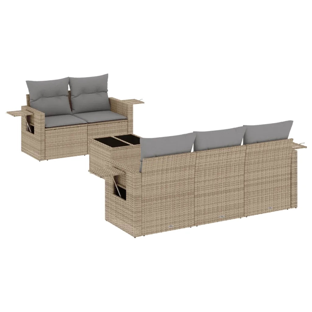 Set Divano da Giardino 6 pz con Cuscini Beige in Polyrattan 3219898