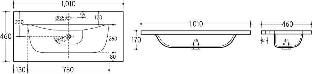 Lavabo per mobile a una vasca 100 cm Lavabi per mobile 101 x 17 x 46 cm