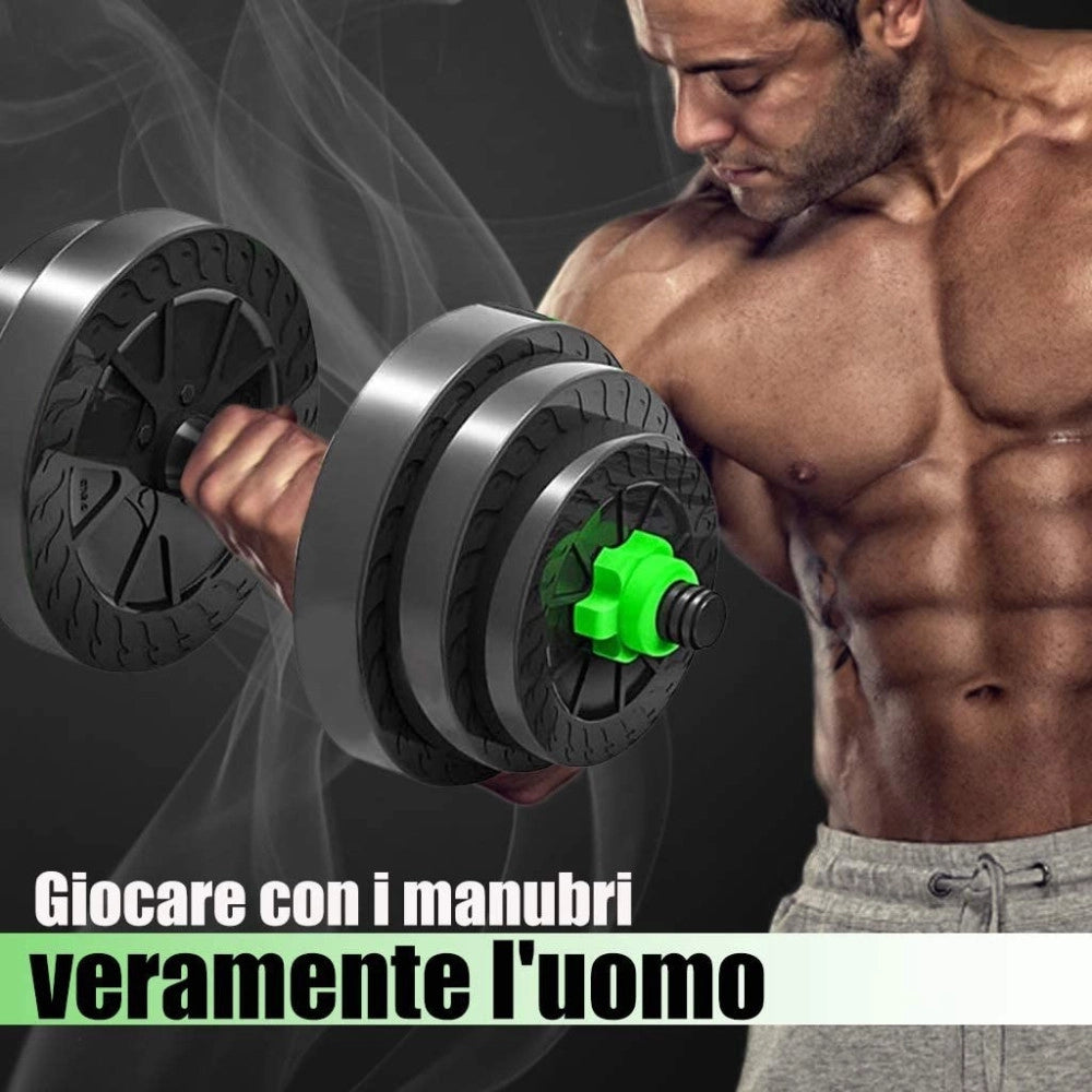 Trade Shop - Kit 2in1 Bilanciere + Manubri Con Pesi Regolabili Componibili Palestra Tot 10 Kg -