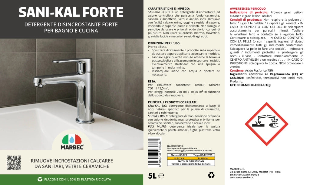 Detergente anticalcare forte bagno SANI-KAL FORTE - 5LT