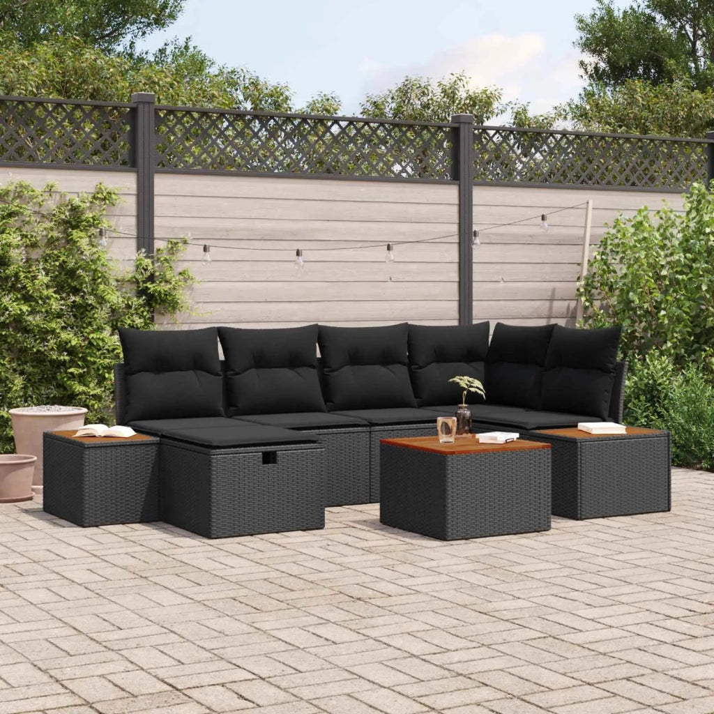 Set Divano da Giardino 7 pcs Nero 55 x 62 x 69 cm Poly Rattan