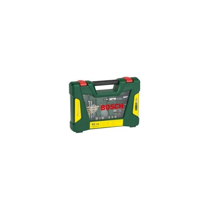 Bosch 2607017195 V-Line Set di Punte e Bit 91 Pezzi in Titanio con Cacciavite a Cricchetto e Asta Magnetica colore Titanio