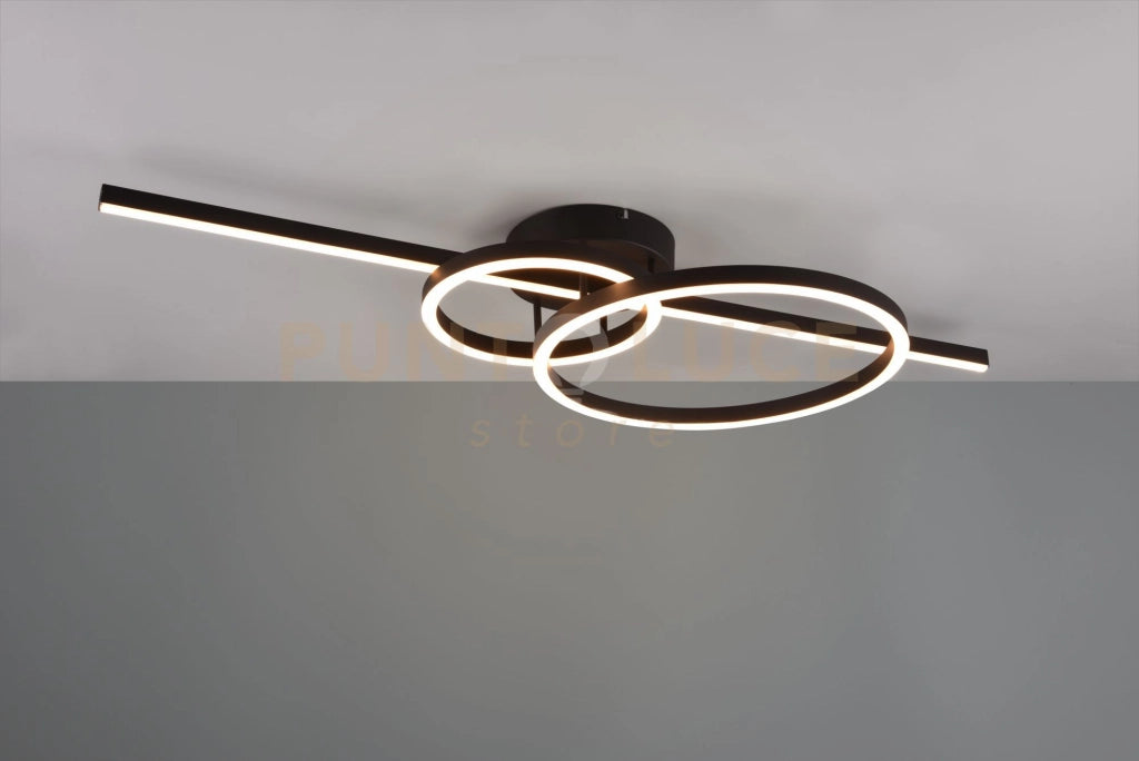 MONTILLA PLAFONIERA BACCHETTA E DOPPIO CERCHIO METALLO NERO CON TELECOMANDO MULTIFUNZIONE L. 100CM  LED 54W 6300lm, 2700 - 6000K DIMMERABILE