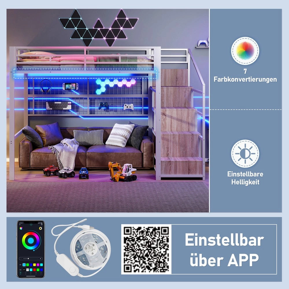 Letto a Soppalco con LED e Armadio ¨C MINIMAL ¨C Bianco 140x200