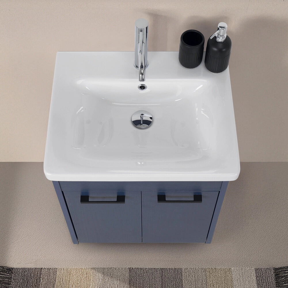 Mobile bagno sospeso 65 cm blu con specchio Sofia