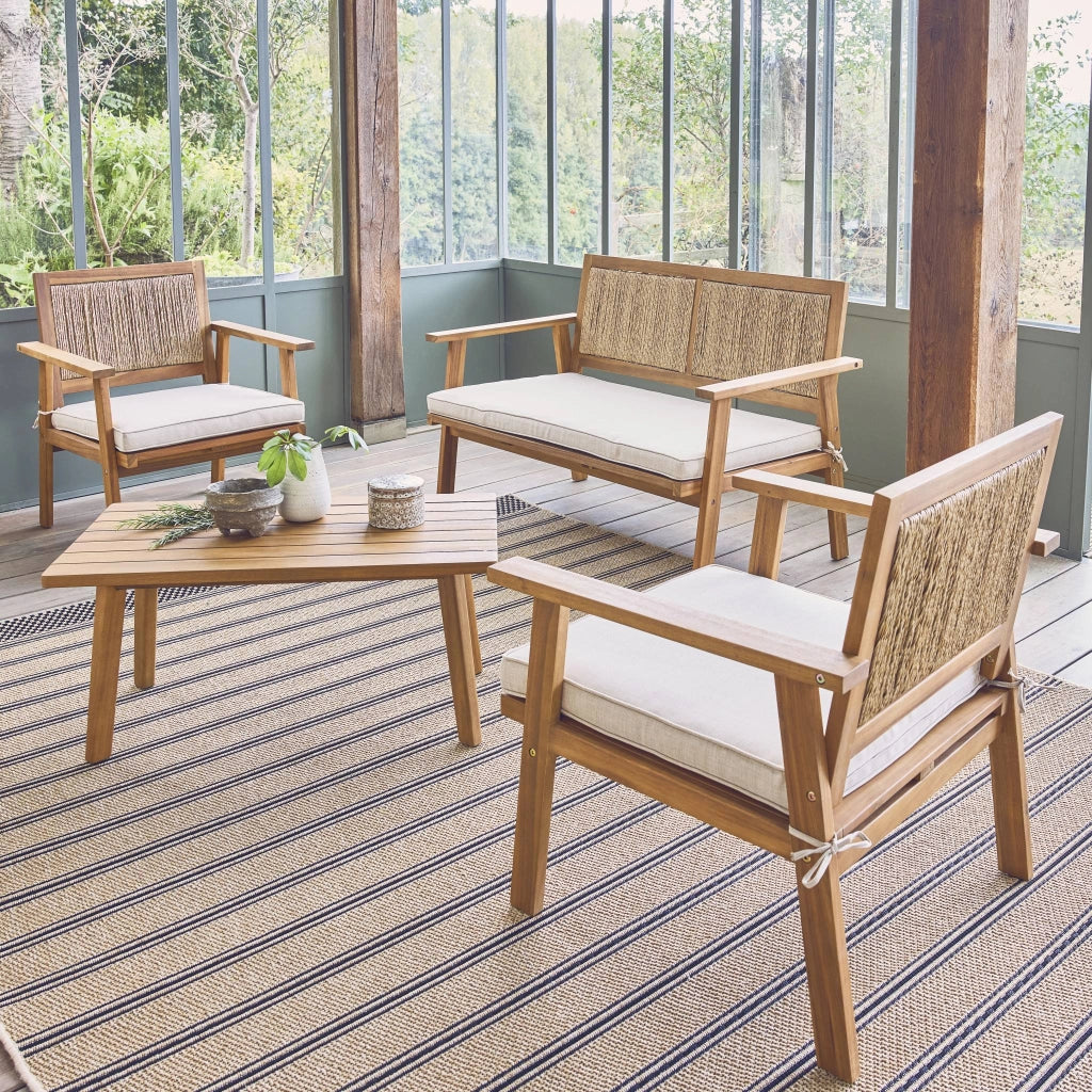 Salotto da giardino con corde verticali, 4 posti, marrone naturale