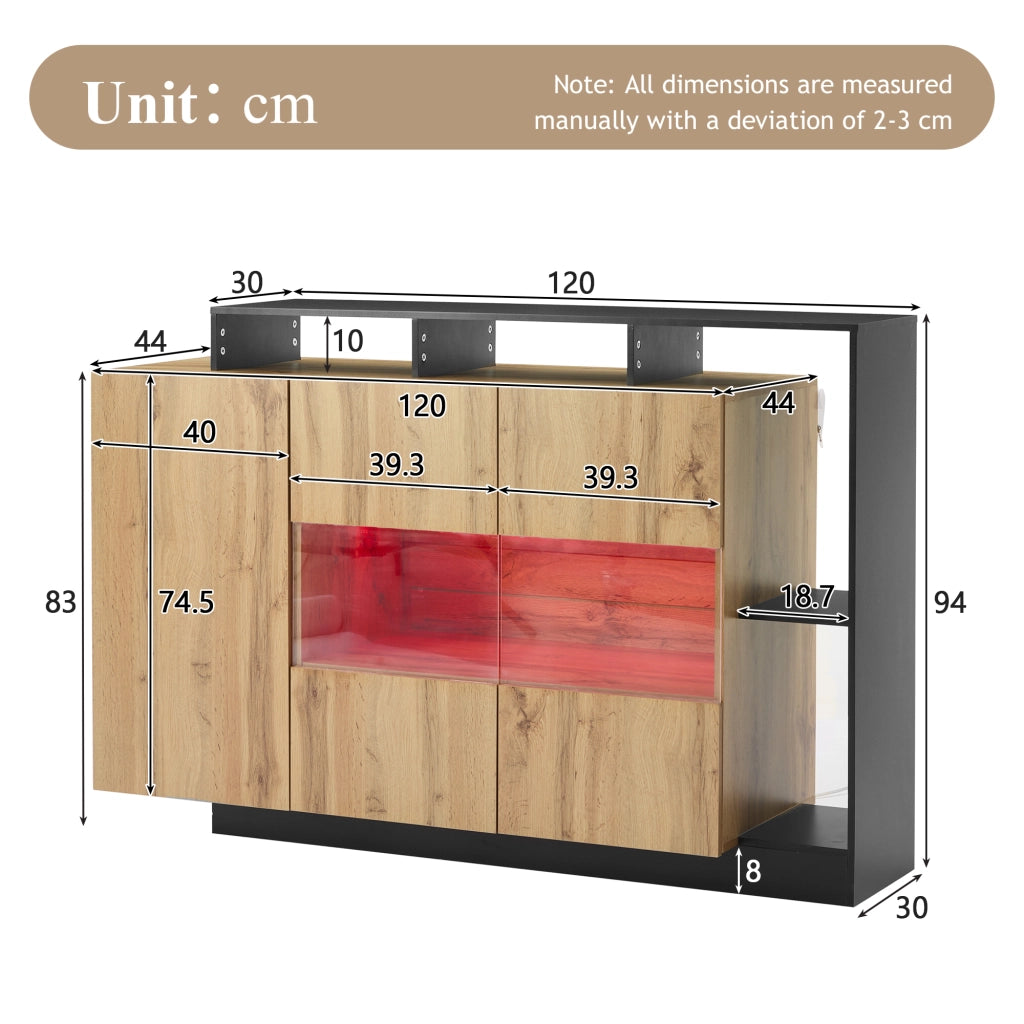 Credenza LED moderna - Zephmum - MDF legno naturale, controllo Bluetooth