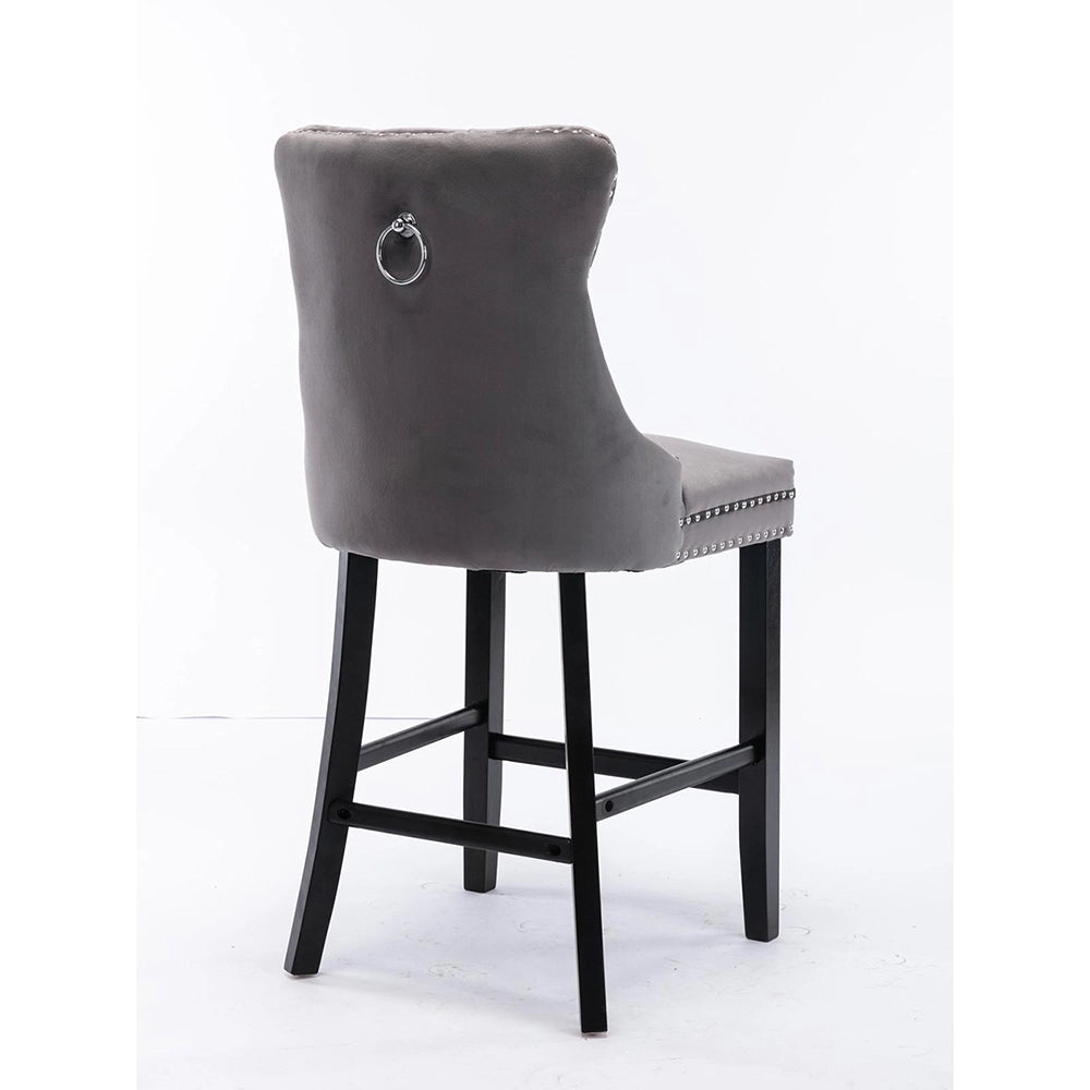 Set 2 sgabelli bar - Xylo - velluto grigio gambe legno con borchie