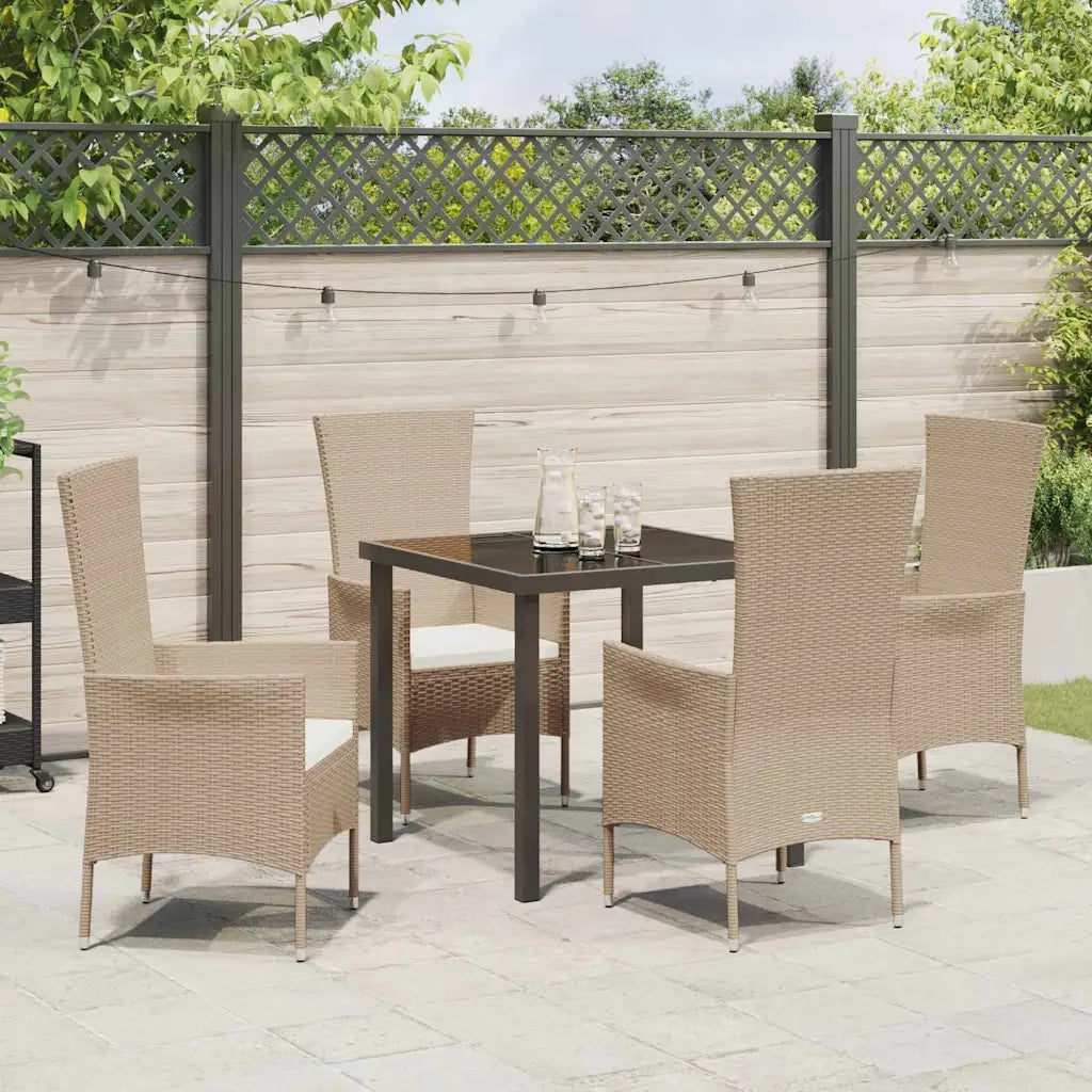 Set da Pranzo per Giardino con cuscino 5 pcs Beige polyrattan