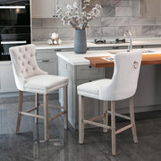 Set 2 sgabelli bar - Xylo - velluto beige gambe legno con borchie