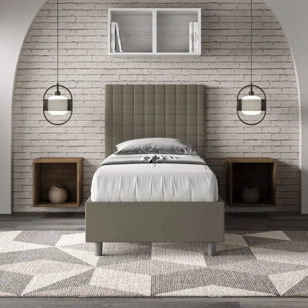 Letto singolo contenitore imbottito 90x210 similpelle cappuccino Sunny