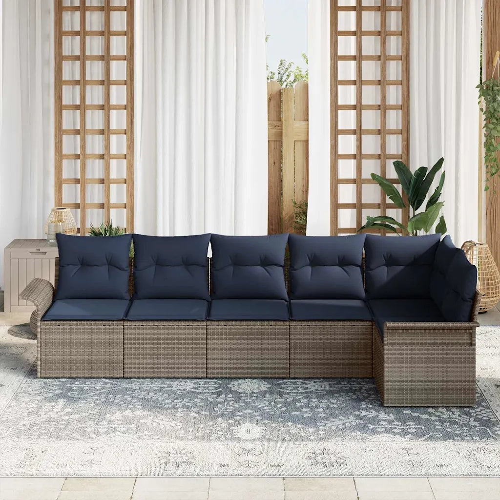 Set Divano da Giardino con cuscino 6 pcs Grigio polyrattan 3345385