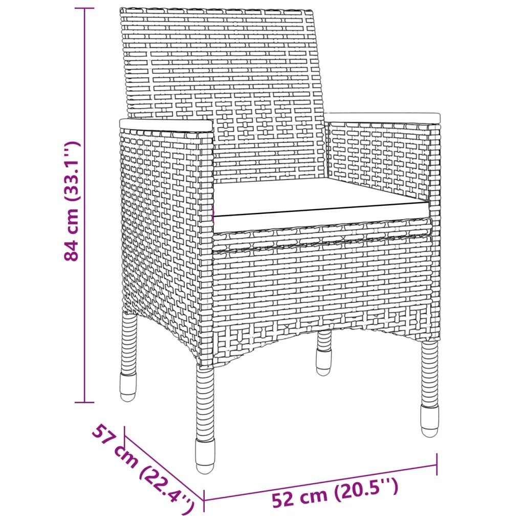 Set da Pranzo per Giardino 3 pz in Polyrattan Grigio 3058465