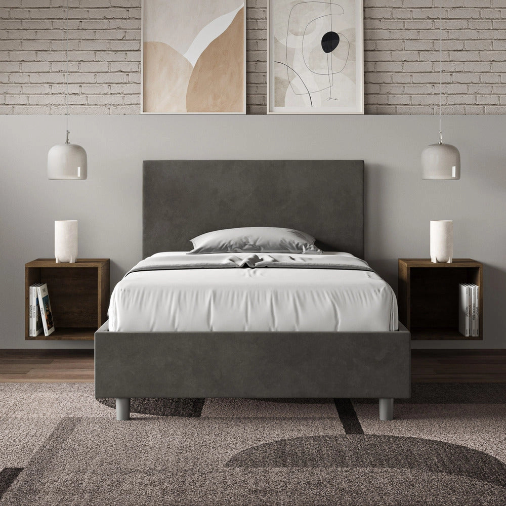 Letto Singolo 80x210 cm con Rete e Contenitore Adele Grigio