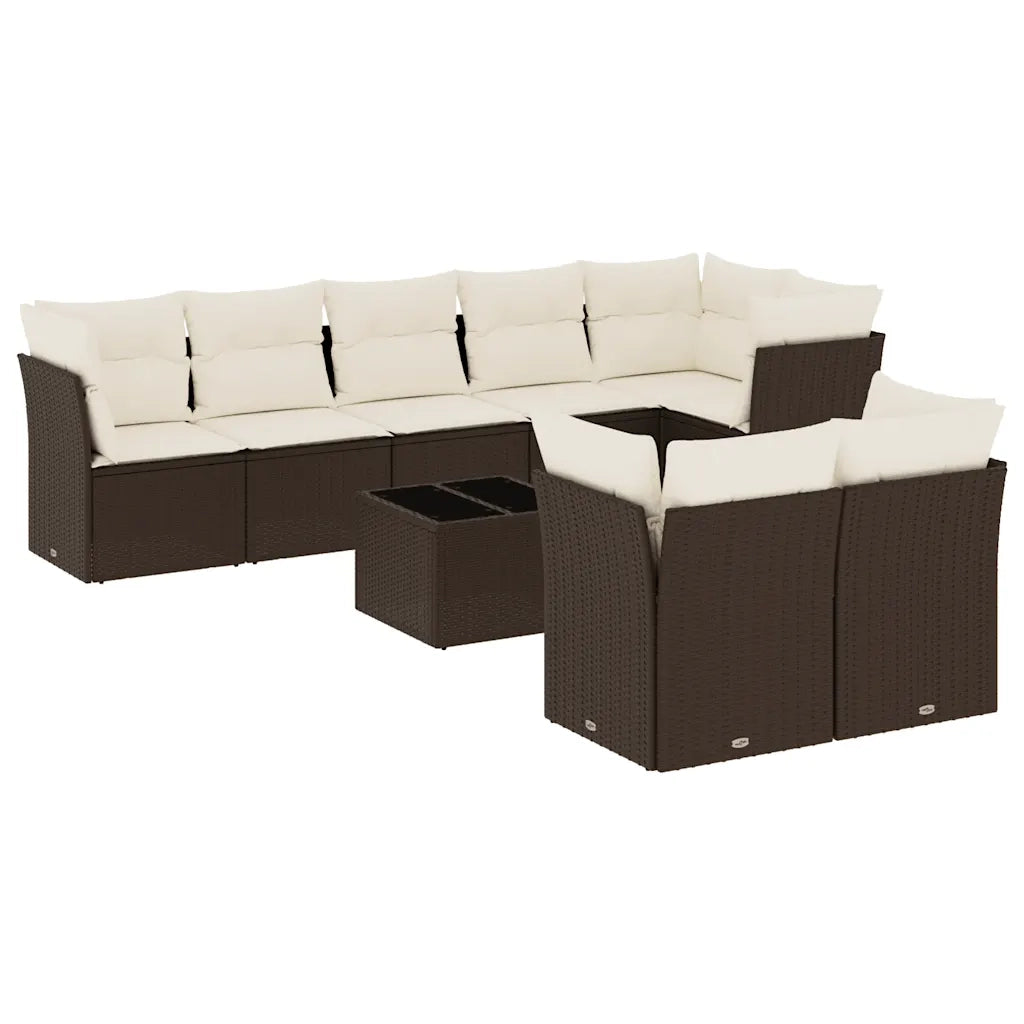 Set Divani da Giardino 9pz con Cuscini Marrone in Polyrattan 3249762