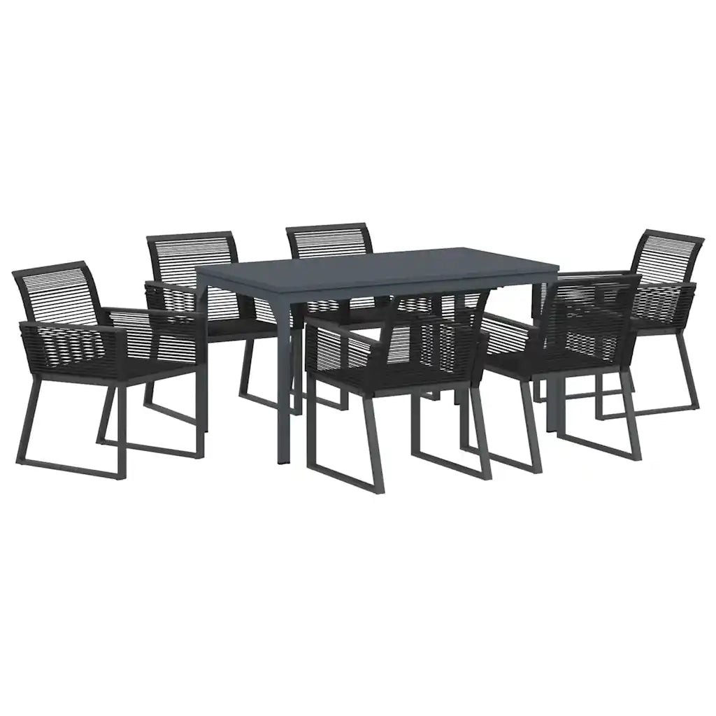 Set da Pranzo per Giardino 7 pcs Nero polyrattan 3378820
