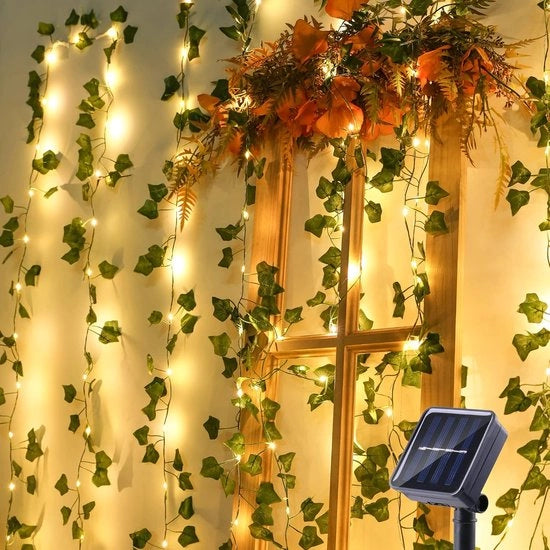 Filamento Esterno a LED con 100 Luce Bianca Calda e Foglie in Plastica Artificiale