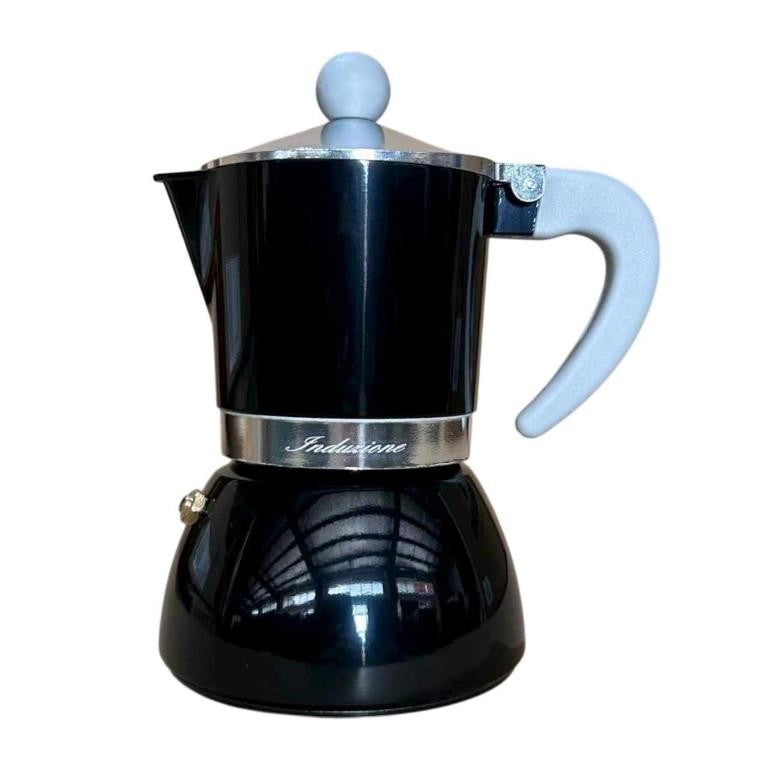 Macchinetta Caffè Caffettiera ad Induzione Nero Lucido 3 Tazze