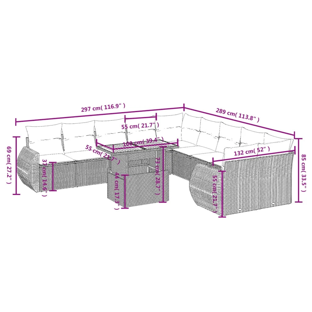 Set Divani da Giardino 11 pz con Cuscini in Polyrattan Nero 3272386
