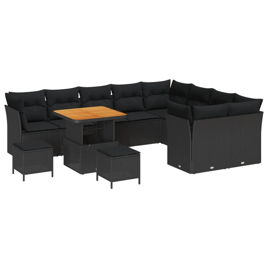 Set Divano da Giardino con cuscino 12 pcs Nero