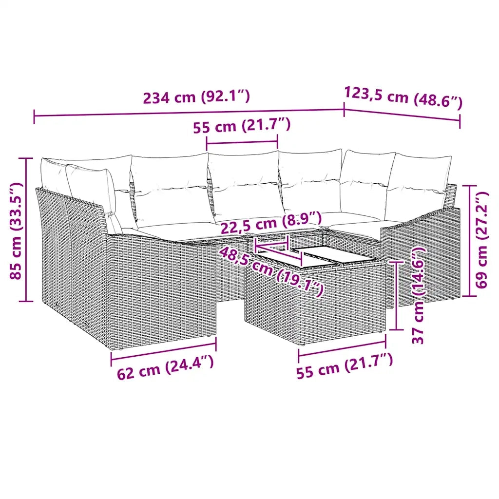 Set di divani con cuscino 7 pcs Marrone e Crema polyrattan 3346618
