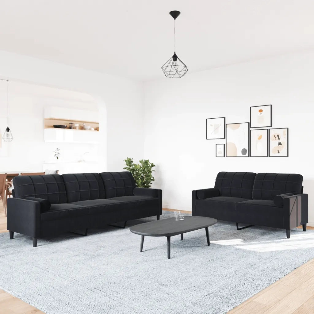 Set di Divani 2 pz con Cuscini e Rinforzi Nero in Velluto 3278496