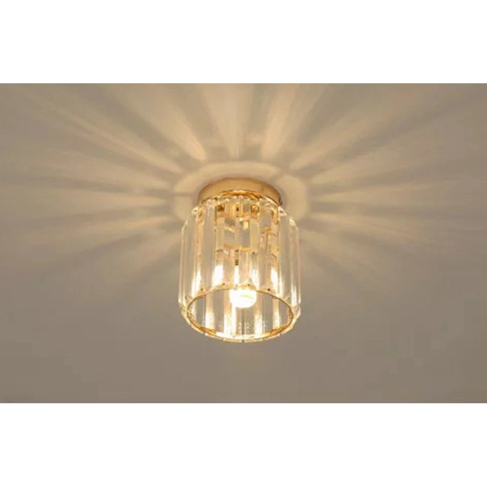 Trade Shop - Plafoniera Lampadario Da Soffitto A Cilindro Oro E27 In Cristallo Design Elegante -