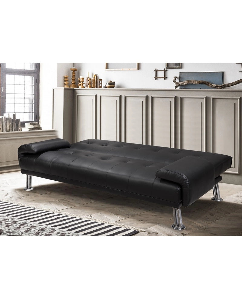Divano letto reclinabile 3 posti ecopelle nero Sicorage Crusy