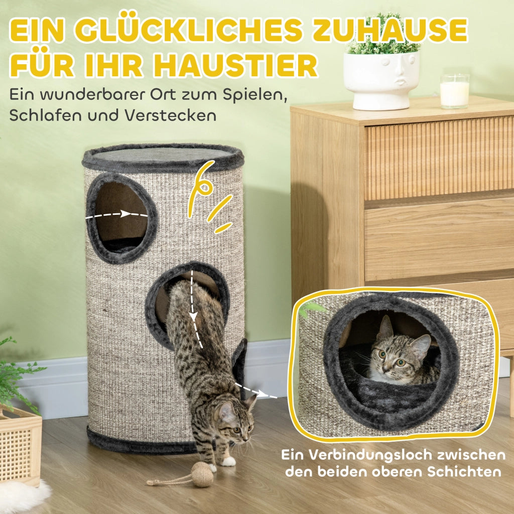 Tiragraffi a torre con 3 livelli e superficie in sisal ¨C Minimal ¨C Grigio 38x38x70 cm