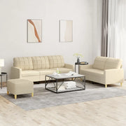 Set di Divani 3 pz con Cuscini Crema in Tessuto 3201316