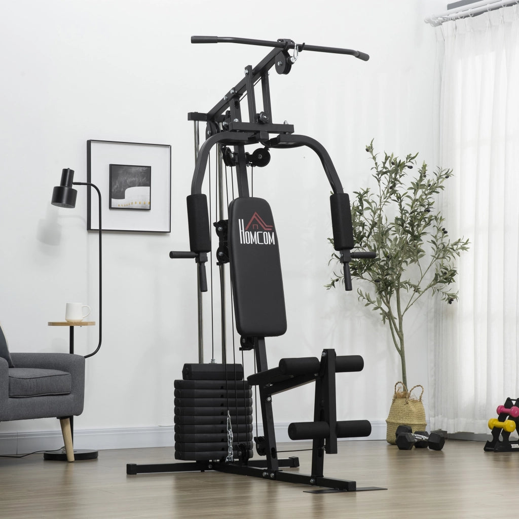 EasyComfort Stazione Fitness con Pesi da 45kg per Allenamento a Casa, 135x103x210cm, Nero