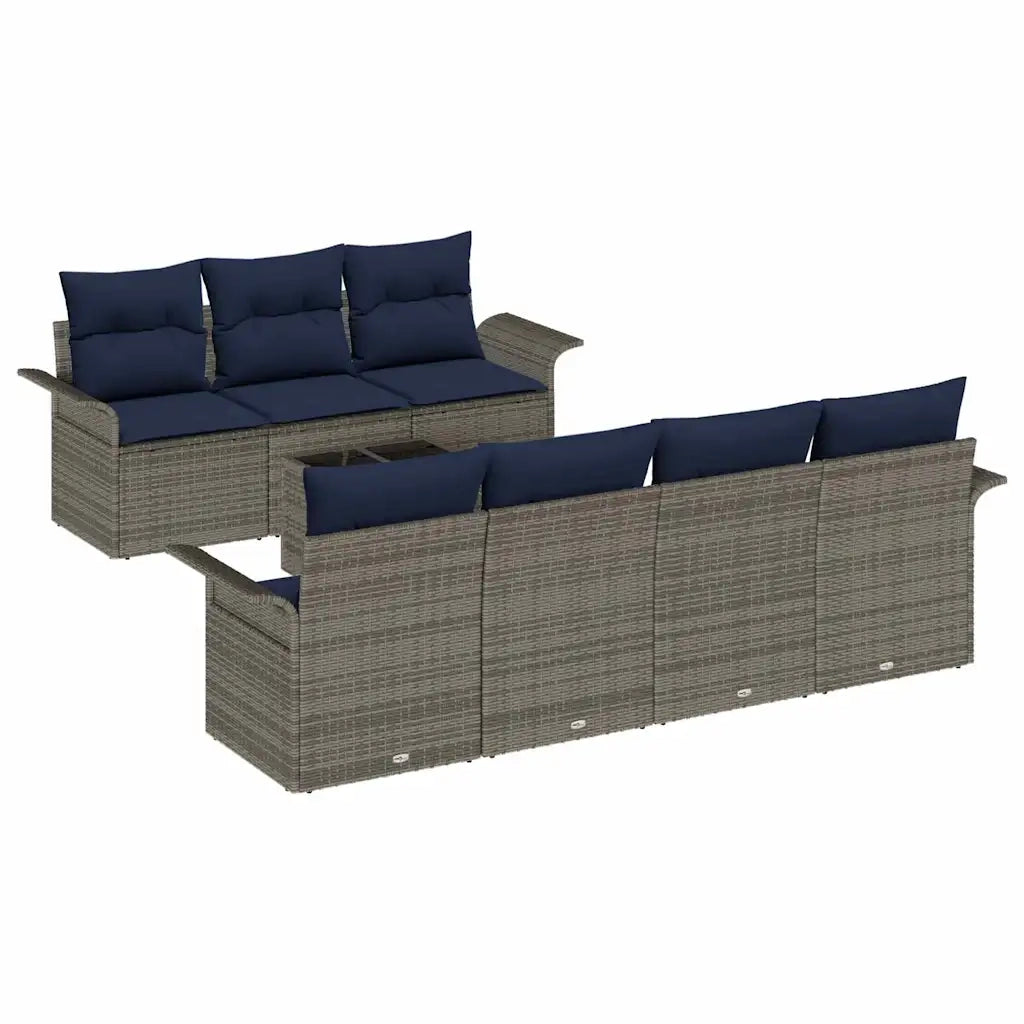Set Divano da Giardino 8 pcs Grigio e Blu Navy polyrattan 3353944