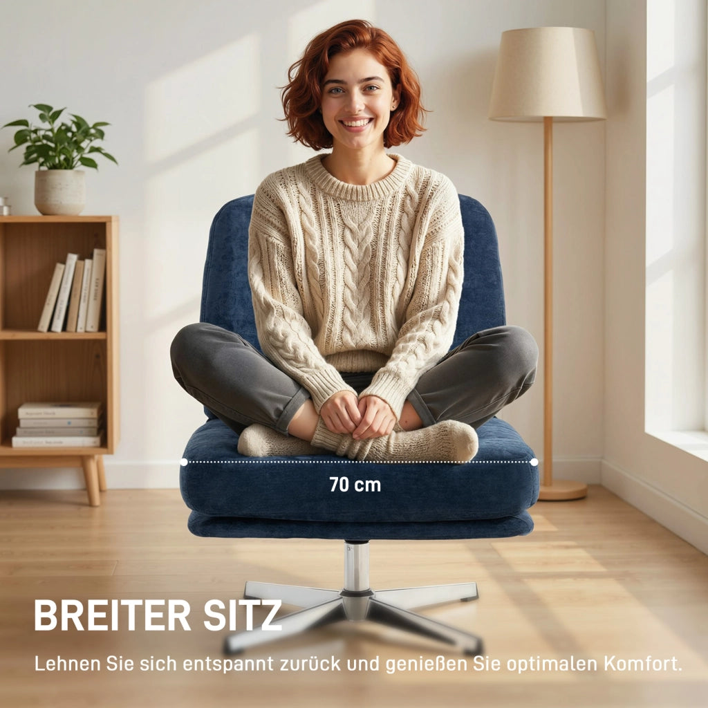 Poltrona girevole imbottita con cuscini a molle e gambe in metallo ¨C Zephmum ¨C Blu scuro