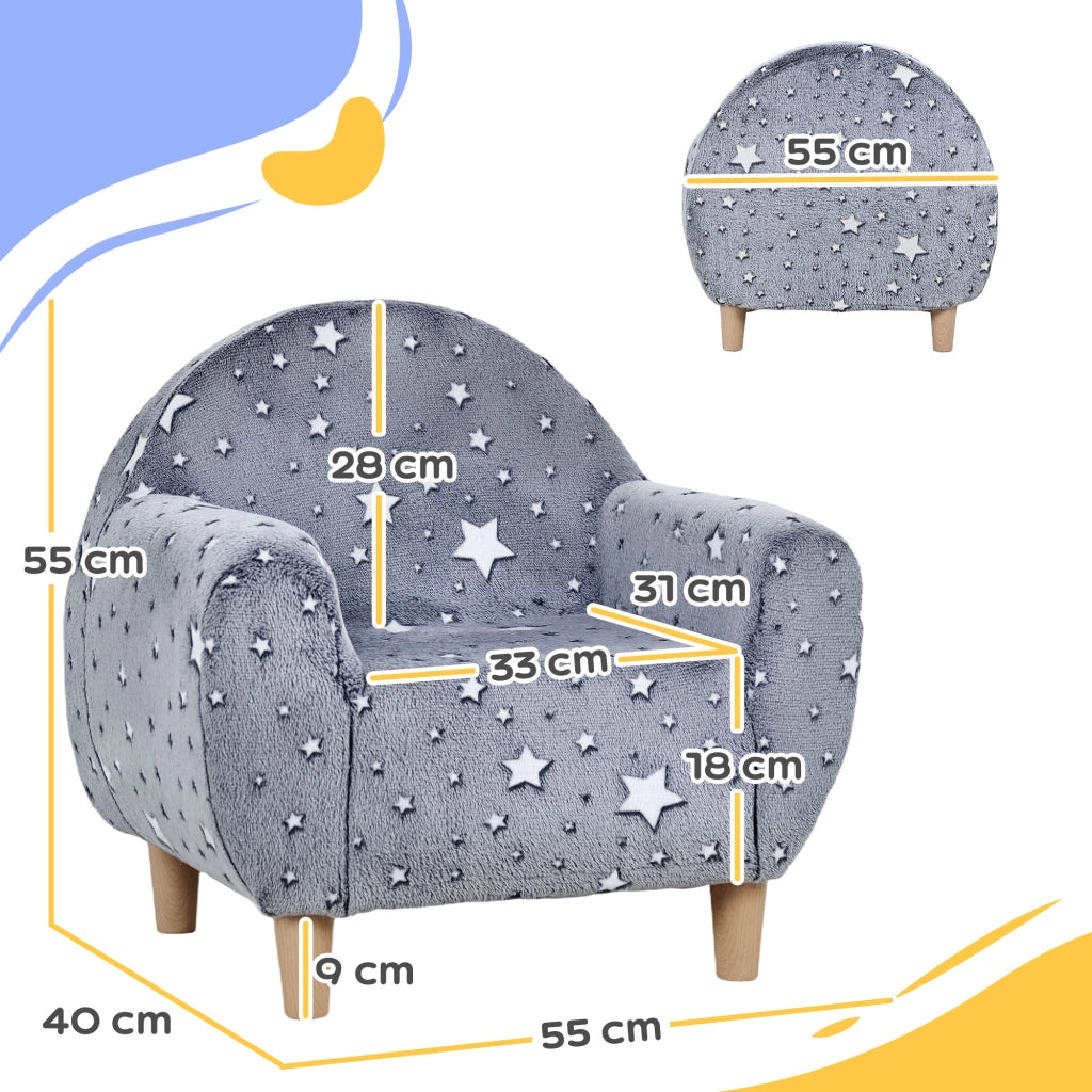 Divano bambini stelle luminose ¨C Minimal ¨C velluto grigio 55x40x55 cm