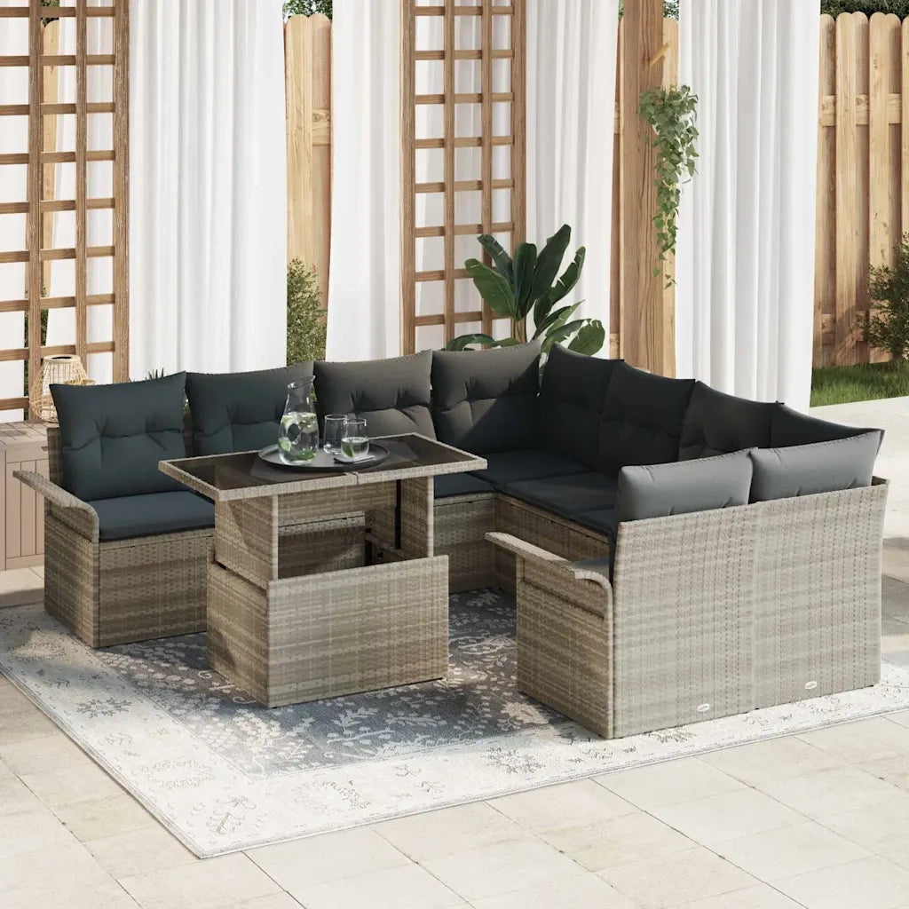 Set Divano da Giardino con cuscino 9 pcs Grigio chiaro
