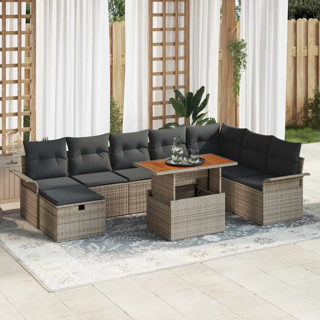 Set Divano da Giardino 9 pcs Grigio polyrattan 3361258