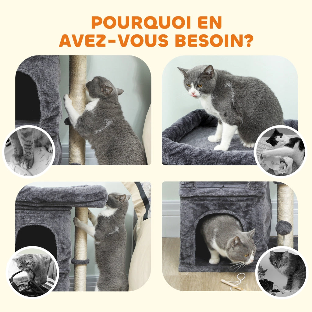 Arbre ¨¤ chat con 2 nicchie e piattaforme ¨C Minimal ¨C 45x40x66 cm grigio scuro