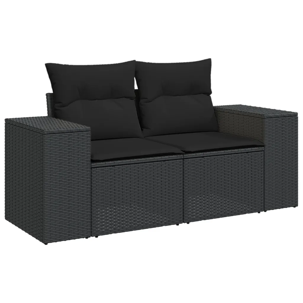 Set Divani da Giardino 10pz con Cuscini in Polyrattan Nero 3223104