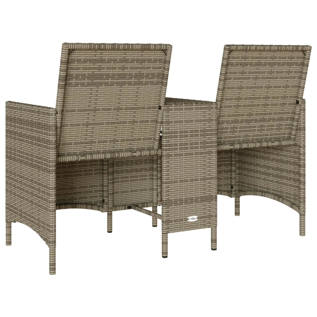 Divano Giardino 2 Posti con Tavolo e Cuscini-Sofa da Giardino-Divanetto da esterno Grigio Polyrattan