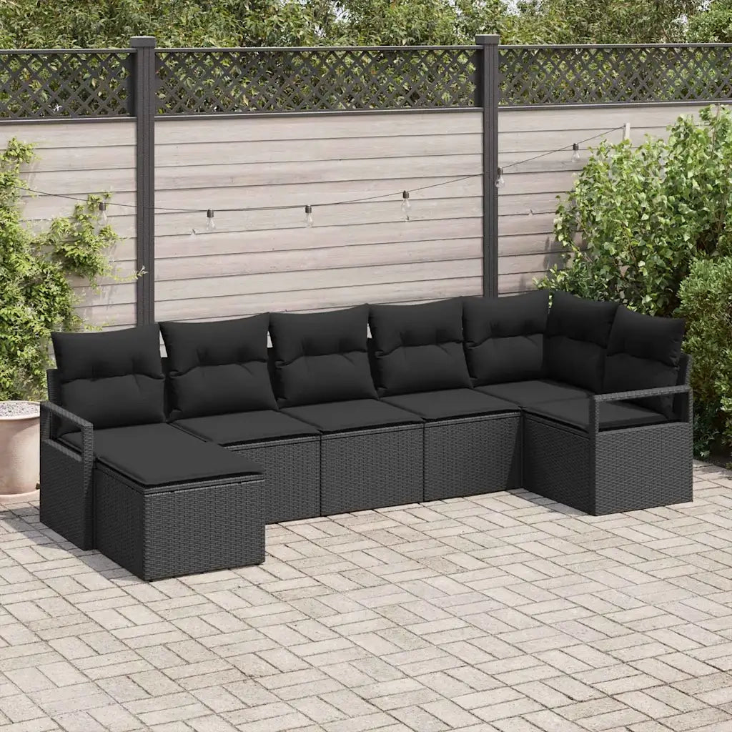 Set di divani con cuscino 7 pcs Nero polyrattan