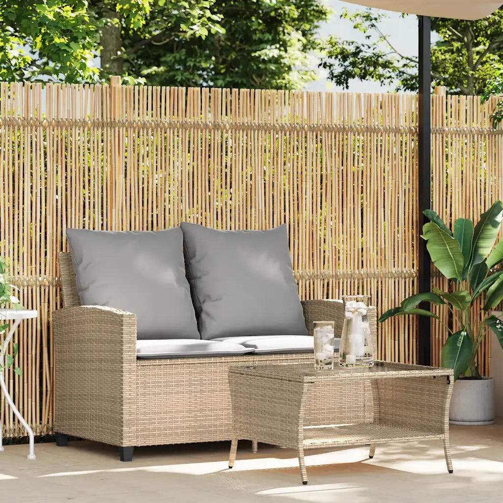 Divano Giardino 2 Posti con Cuscini e Tavolo-Sofa da Giardino-Divanetto da esterno Beige Polyrattan 416475