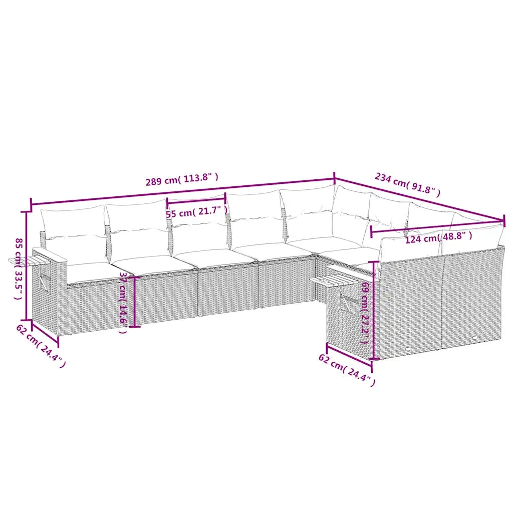 Set Divani da Giardino 9 pz con Cuscini Grigio in Polyrattan 3227146