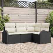 Set Divano da Giardino 4 pz-Sofa da Giardino-Divanetto da esterno Nero e Bianco polyrattan