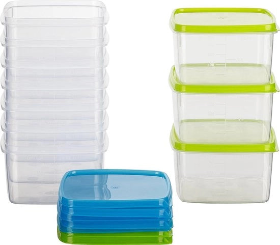 Set di contenitori a cassetti quadrati - 10 pezzi - verde e blu - BPA libero