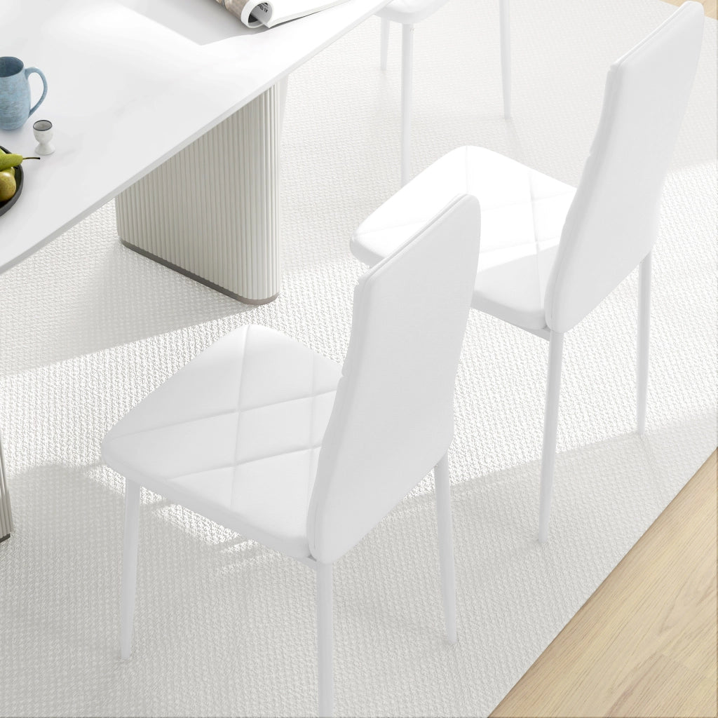 Set di 6 Sedie da Pranzo Moderne con Schienale Alto in Finta Pelle e Acciaio, 41x50x97 cm, Bianco