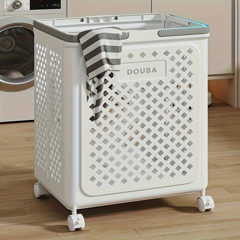 Trade Shop - Portabiancheria Con Ruote In Plastica Pieghevole Portatile Lavanderia Bagno -