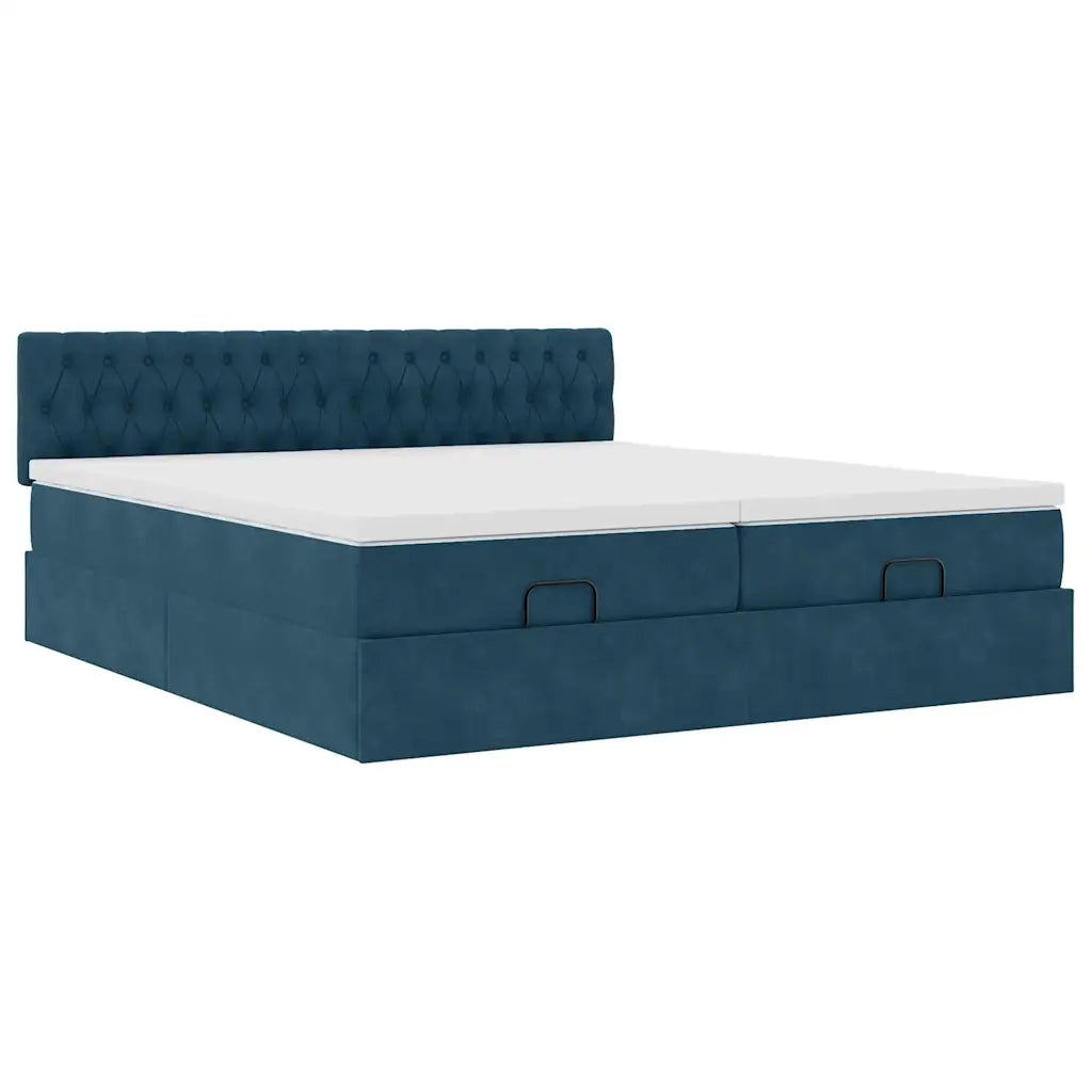 Pouf Letto con Materassi e LED Blu Scuro 200x200cm Velluto