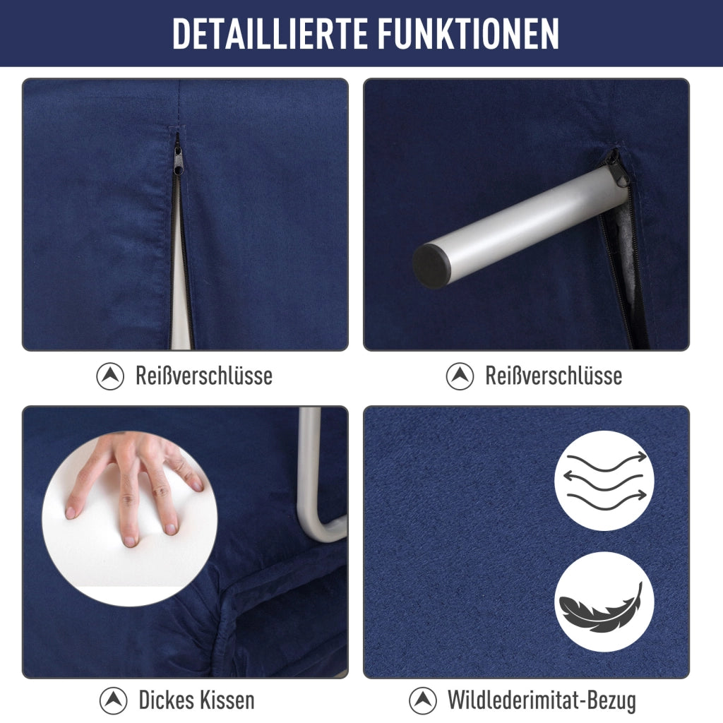 Divano letto estraibile 5 posti ¨C Minimal ¨C similpelle blu scuro con cuscini