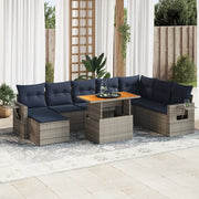 Set Divano da Giardino 9 pz con Cuscini Grigio in Polyrattan 3327190