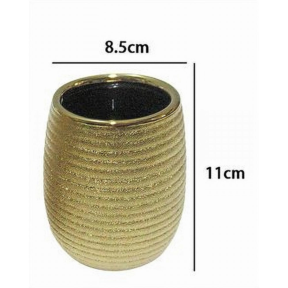 Trade Shop - Bicchiere Porta Spazzolini Accessorio Dorato Rigato Moderno Arredo Bagno 59935 -